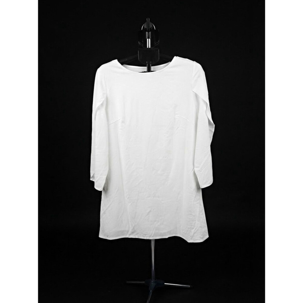 Womens XL White Blouse Top Split Bell Sleeve Scoop Neck Elegant Flowy Chic